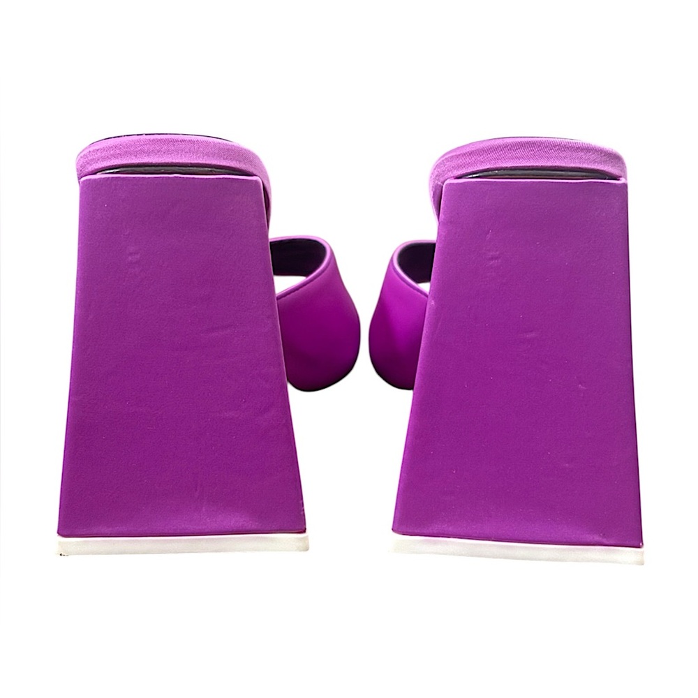 Satin Square Toe Triangular Pyramid Block Heels M… - image 5